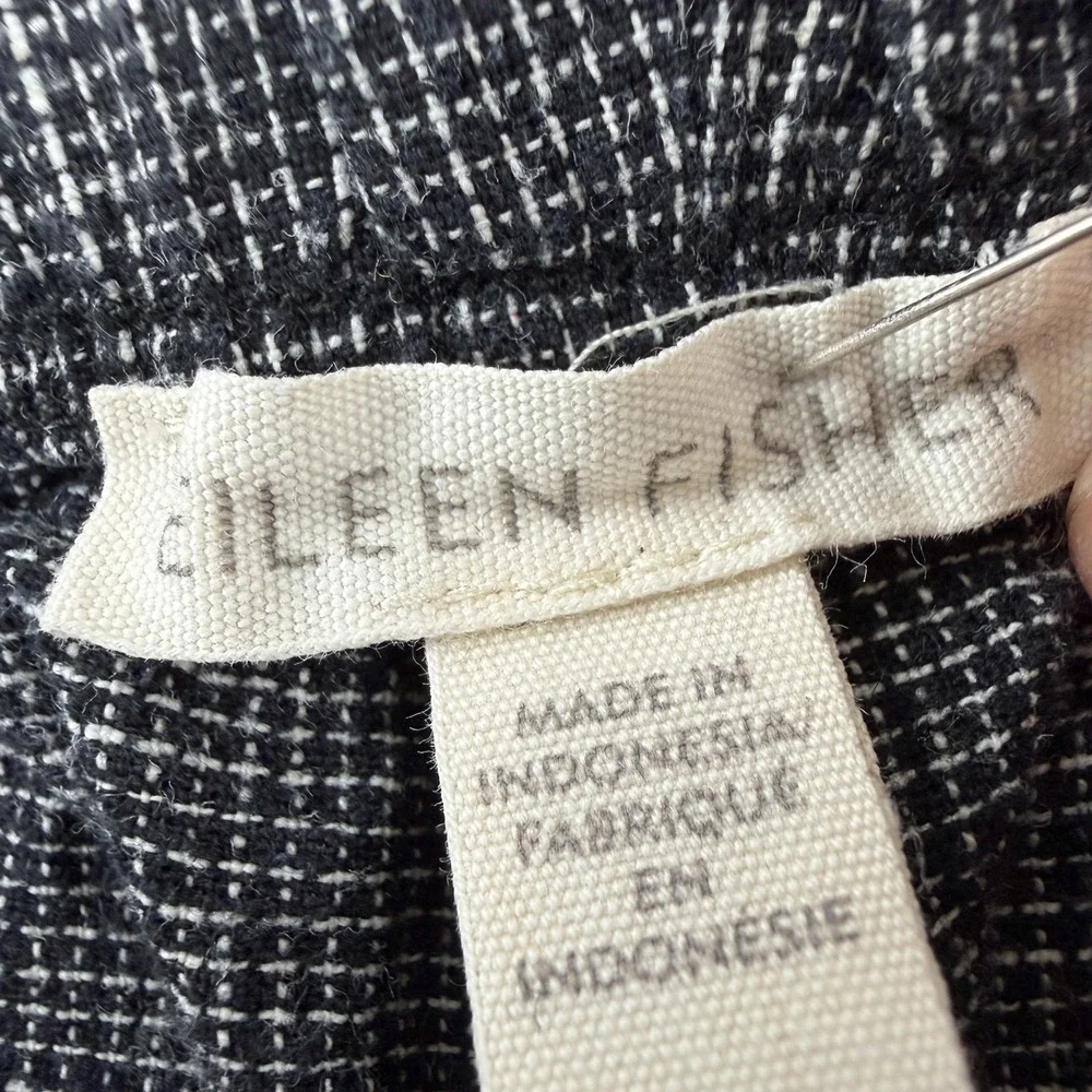 Eileen Fisher Pants Womens Petite Small Gray Check Hemp Cotton Ankle Elastic